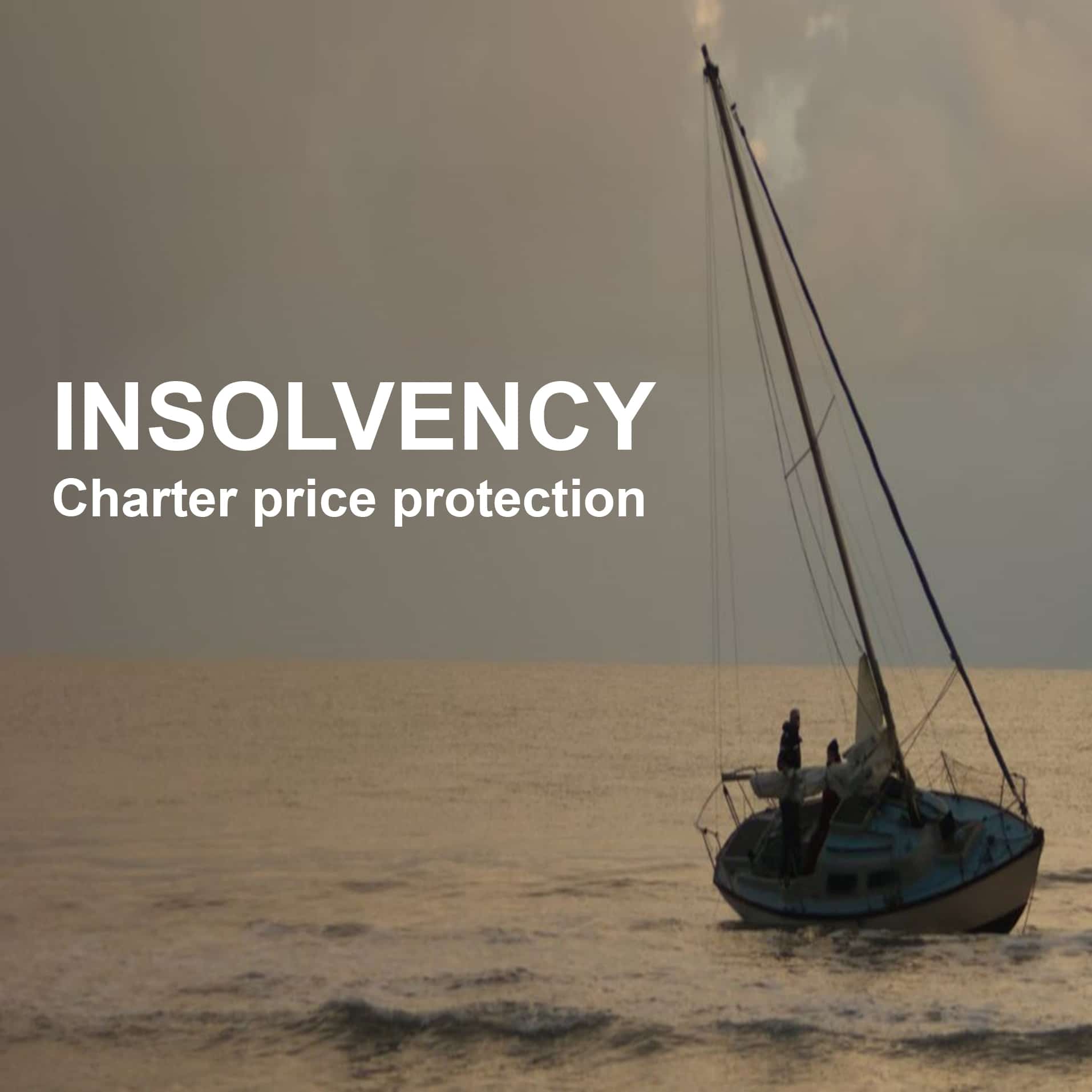 Sailboat at sea with INSOLENCY text overlay